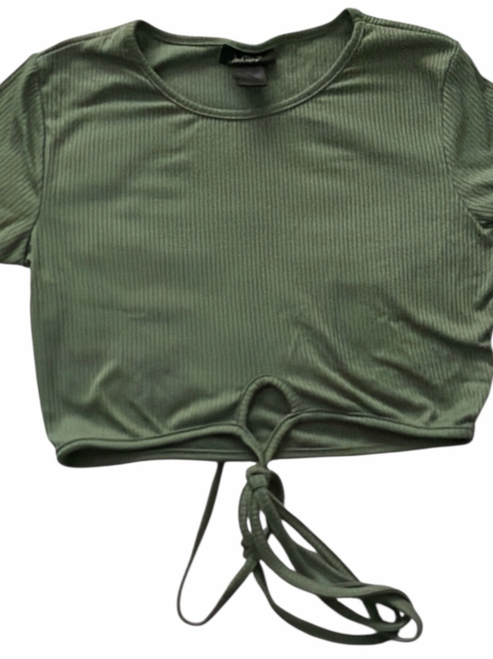 Just Polly Ribbed Olive Green Tie-Front Crop Top size M